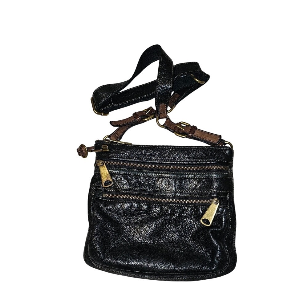 Vintage Fossil Black Pebbled Leather Explorer Triple Zip Black Crossbody Bag - Picture 4 of 13